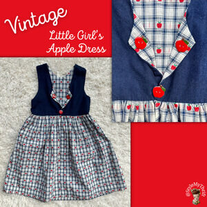 Vintage 80s Does 50s Girl Dress Apples, Back to School, Picture Day Midcentury